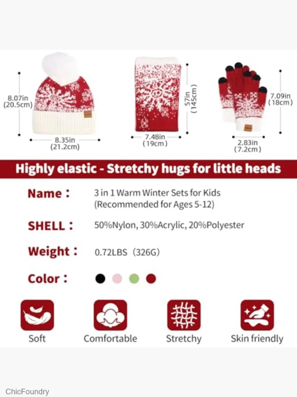 Kids Winter Hat Gloves Scarf Set Fleece Lined Beanie Pom Knit Neck Warmer